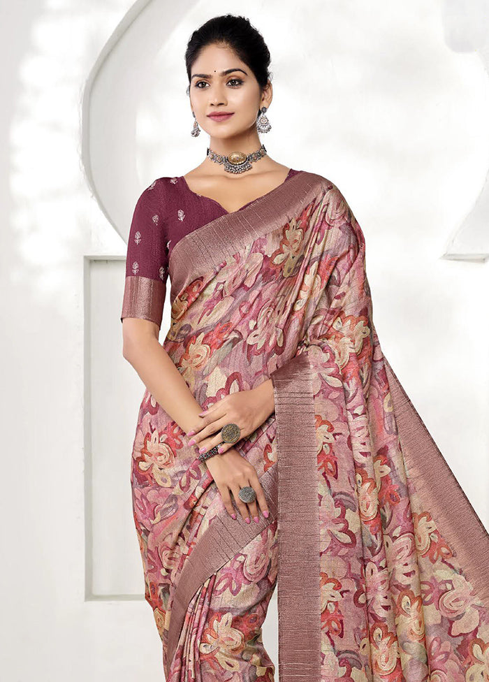 Multicolor Spun Silk Saree With Blouse Piece Outlet Original