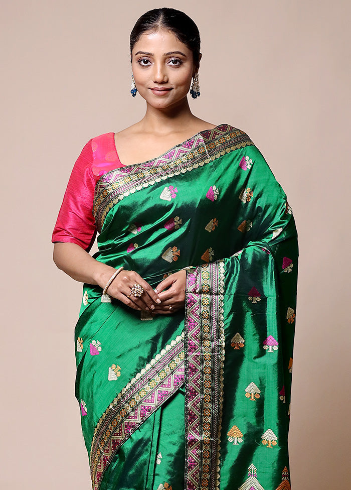 Green Handloom Assam Pure Silk Saree With Blouse Piece Buy Cheap Sast