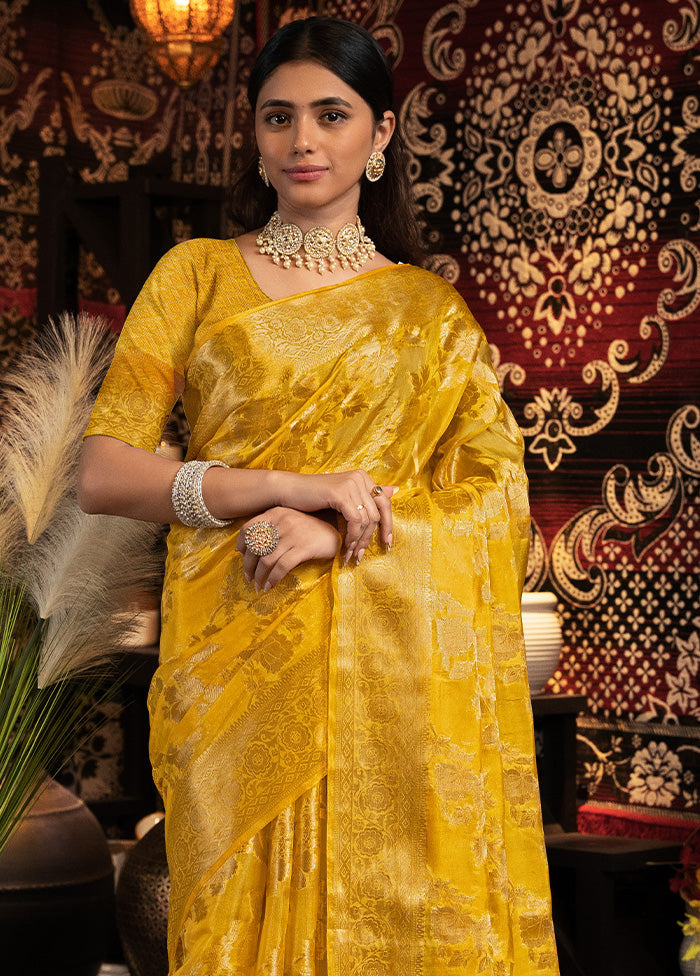 Yellow Banarasi Silk Saree With Blouse Piece Sale Purchase