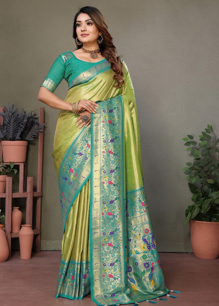 Light Green Banarasi Silk Saree With Blouse Piece Clearance Wide Range Of