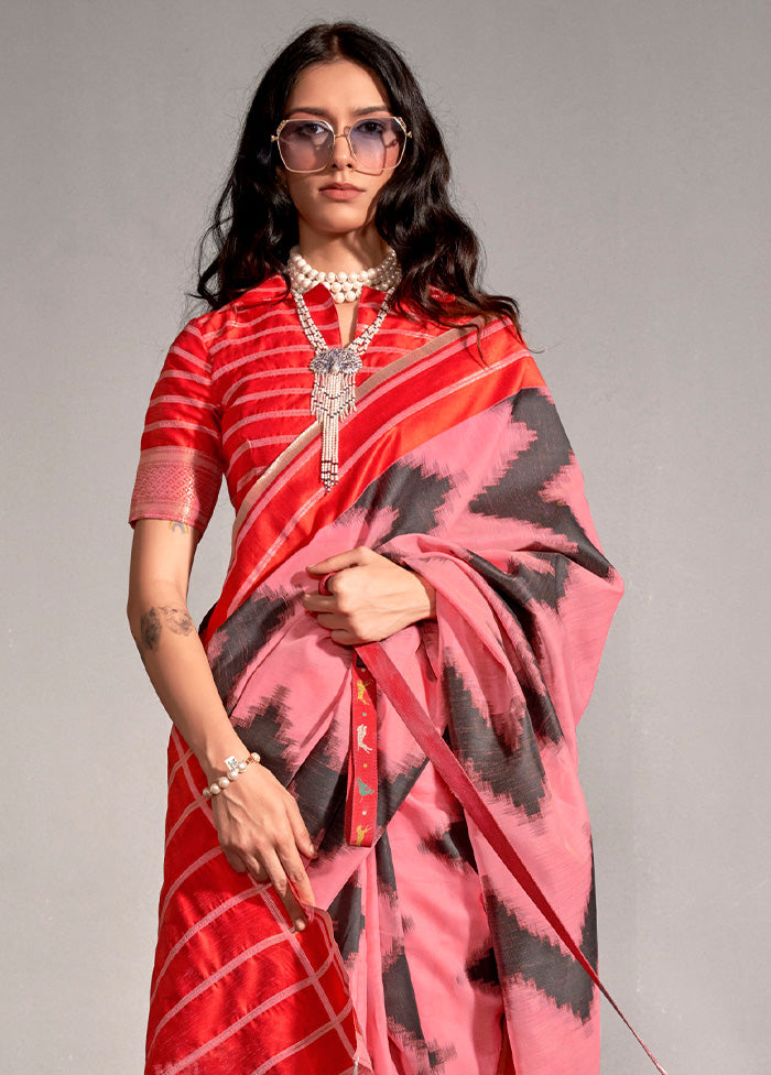 Pink Spun Silk Saree With Blouse Piece Outlet Purchase