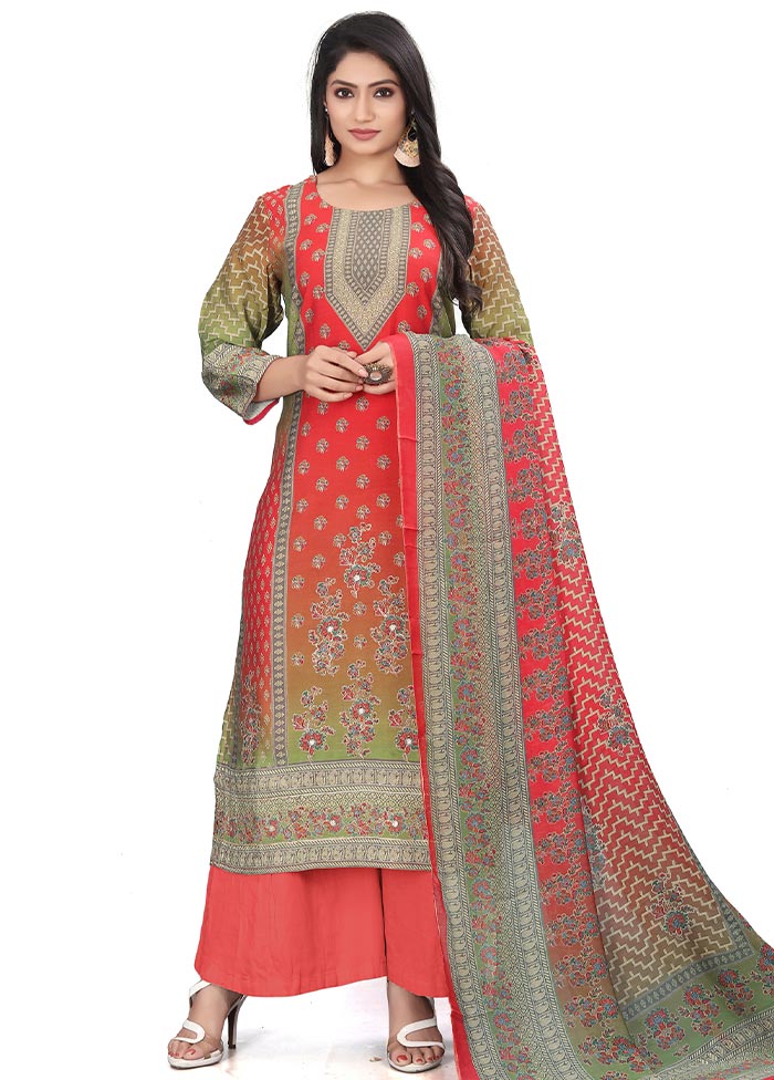 3 Pc Multicolor Unstitched Silk Suit Set Newest For Sale