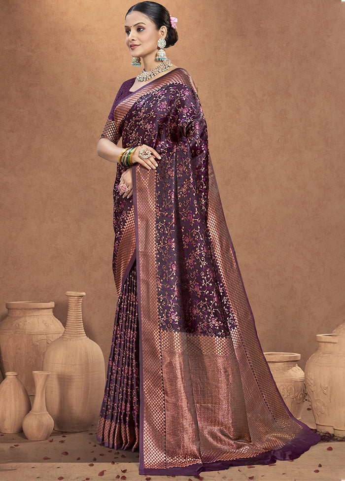 Purple Spun Silk Saree With Blouse Piece Cheap Low Pice