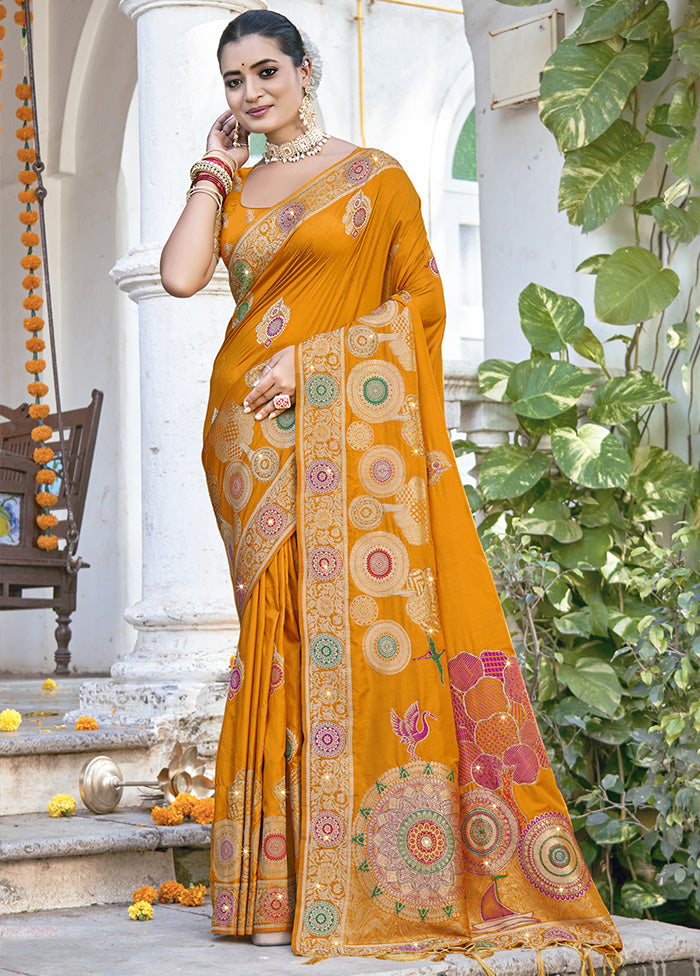 Yellow Spun Silk Saree With Blouse Piece Really Cheap Shoes Online