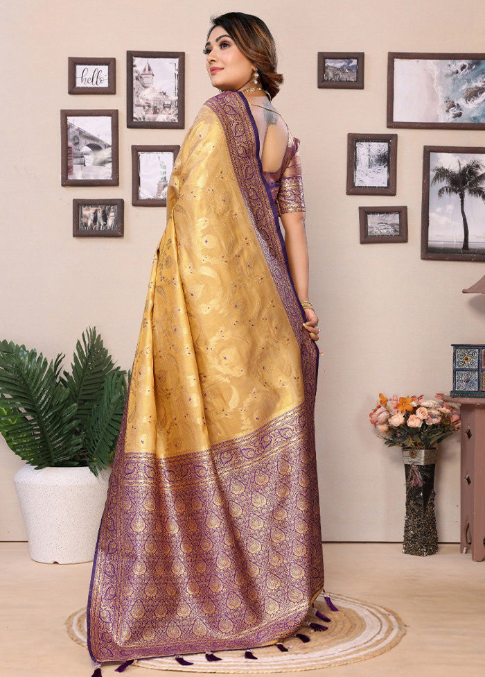 Golden Spun Silk Saree With Blouse Piece Grey Outlet Store Online