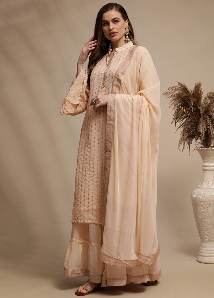 3 Pc Peach Unstitched Georgette Suit Set Discount Best Store To Get