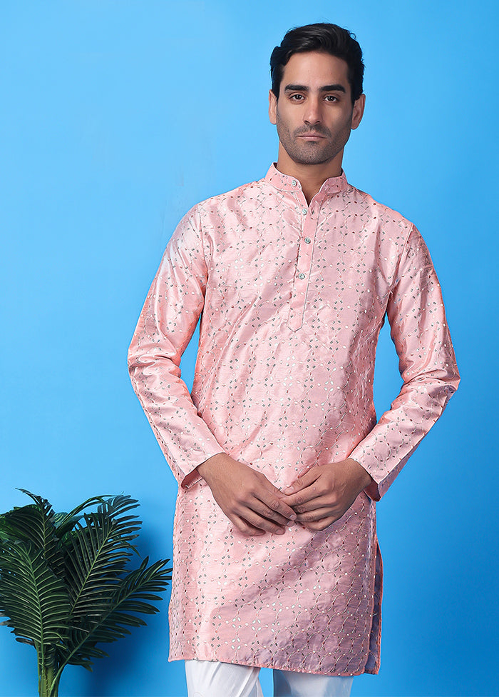 Pink Silk Embroidered Knee Length Kurta Choice Online