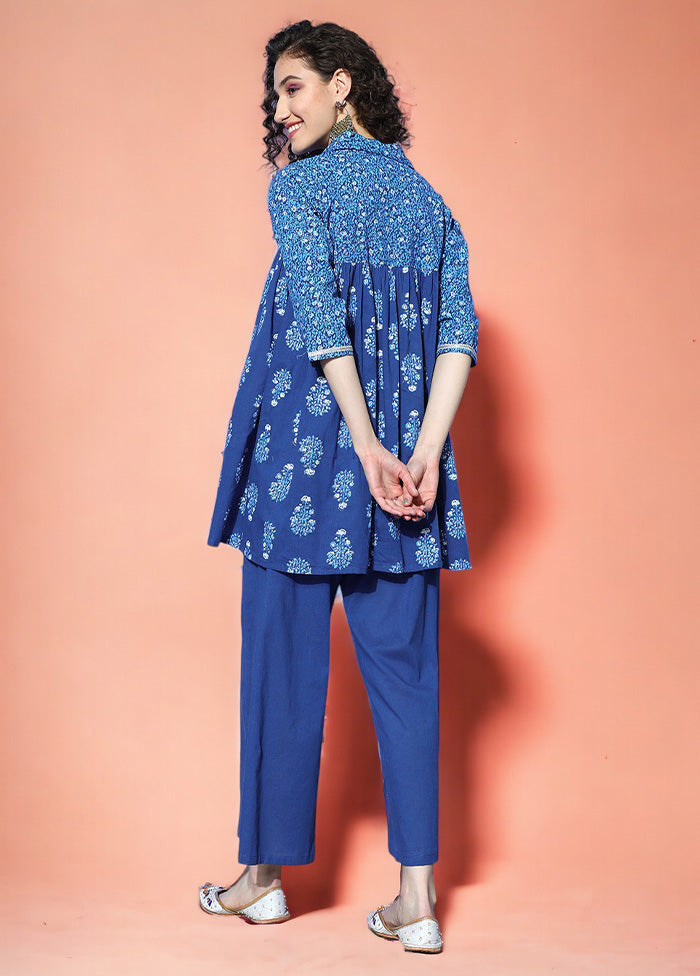 2 Pc Indigo Blue Pure Readymade Cotton Tunic Set Best Wholesale Cheap Pice