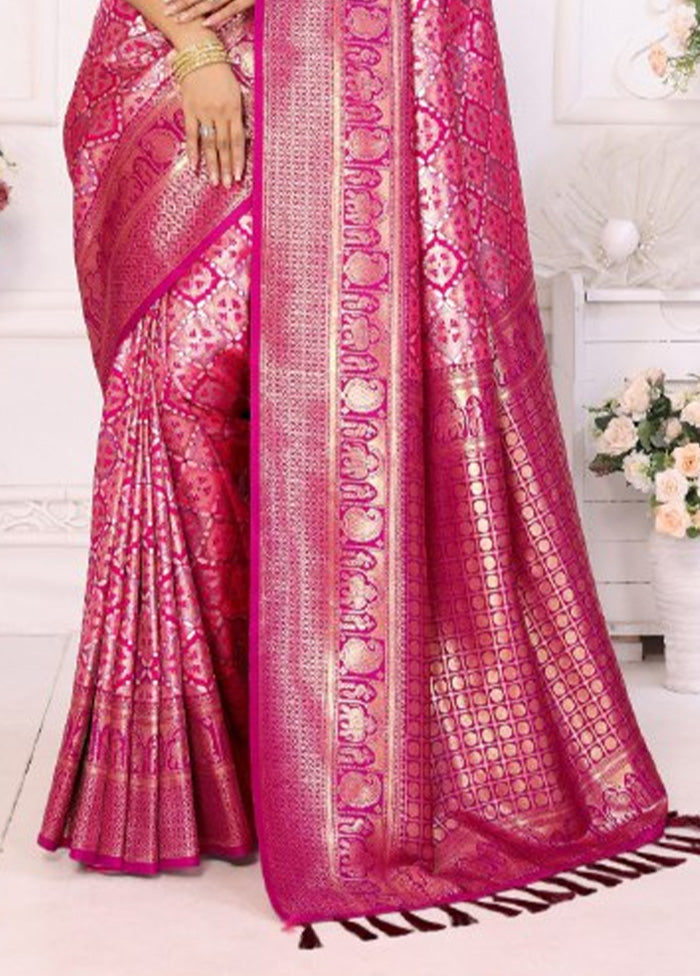 Pink Banarasi Silk Saree With Blouse Piece Marketable