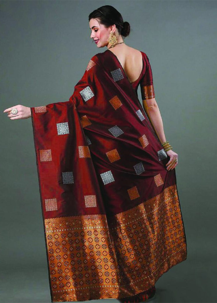 Maroon Banarasi Silk Saree With Blouse Piece For Cheap