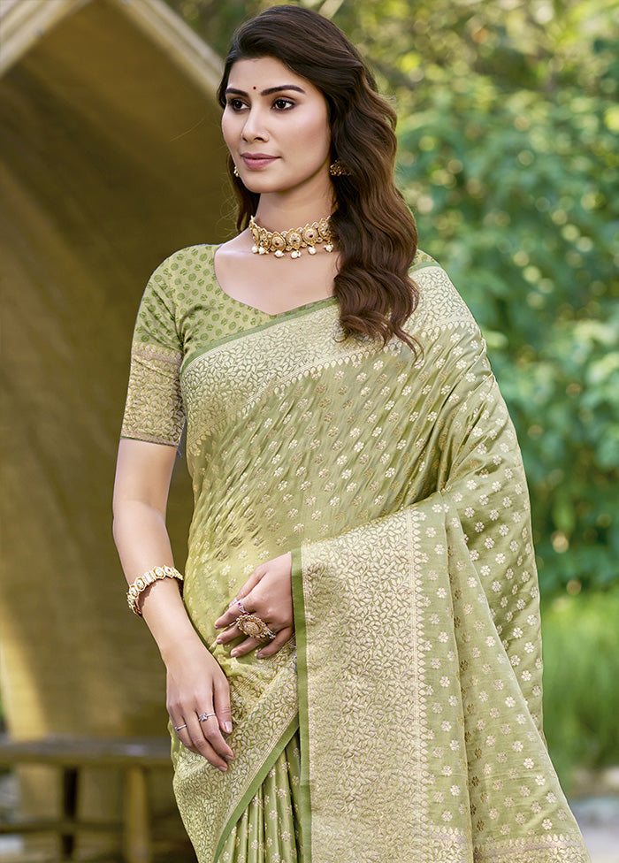 Green Spun Silk Saree With Blouse Piece In China For Sale