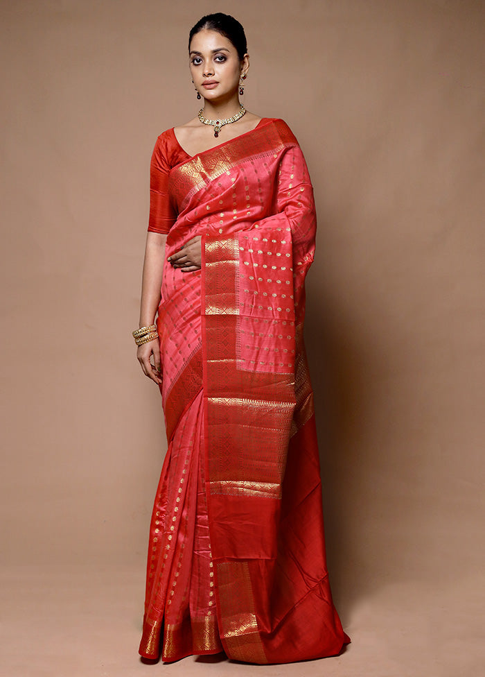 Red Handloom Dupion Pure Silk Saree With Blouse Piece Cheap Sale Pick A Best