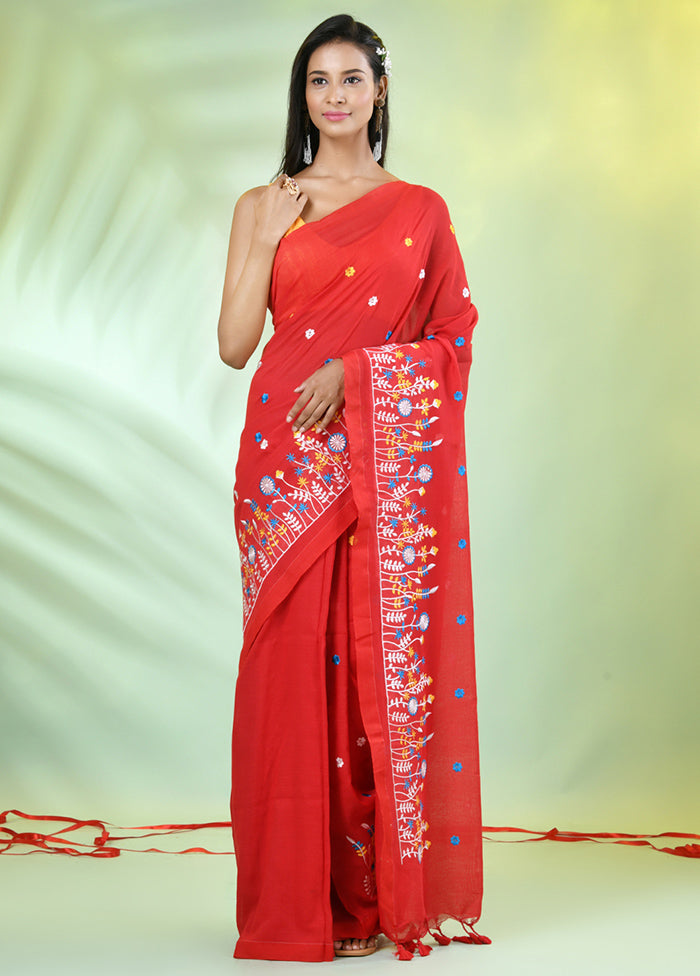 Red Cotton Saree With Blouse Piece Buy Cheap With Paypal