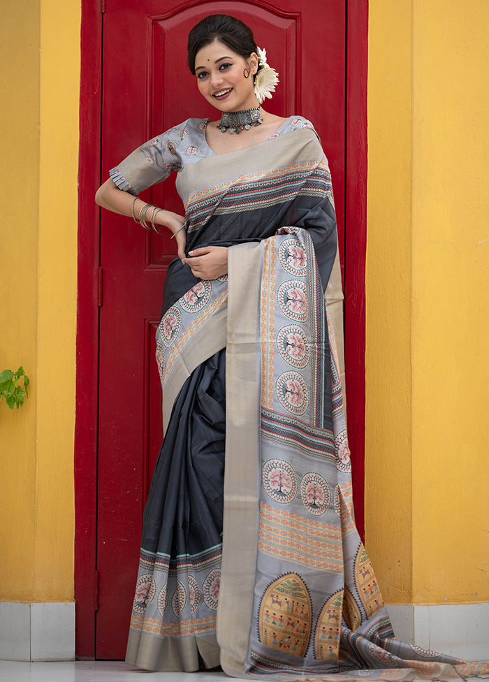 Black Tussar Silk Saree With Blouse Piece Nicekicks Online