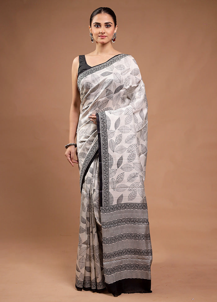 Cream Printed Pure Silk Saree Without Blouse Piece Amazon Online