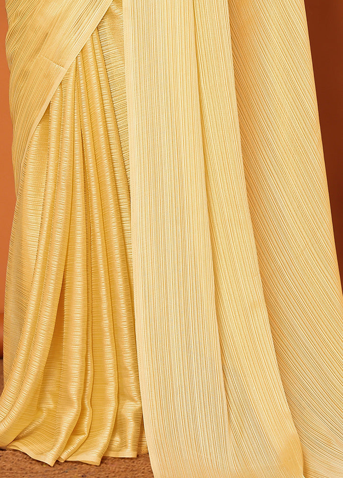 Yellow Spun Silk Saree With Blouse Piece Cheap Sale How Much