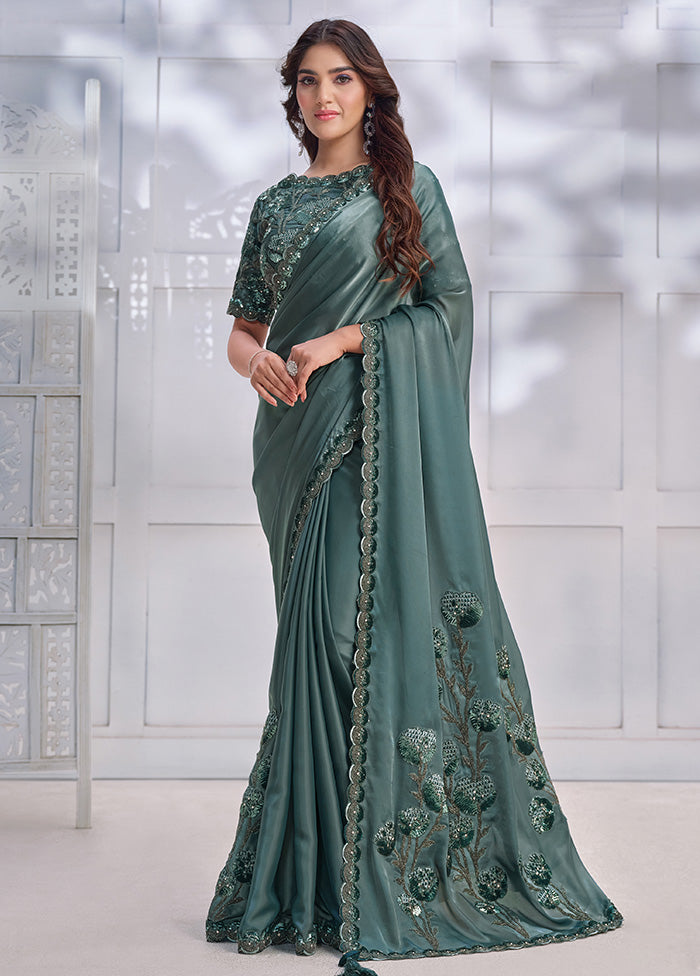 Sea Green Crepe Silk Saree With Blouse Piece Cheap Sale Comfortable