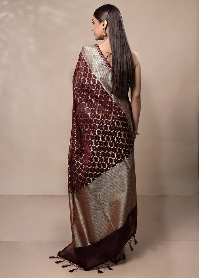 Maroon Kora Silk Saree With Blouse Piece Many Kinds Of Sale Online