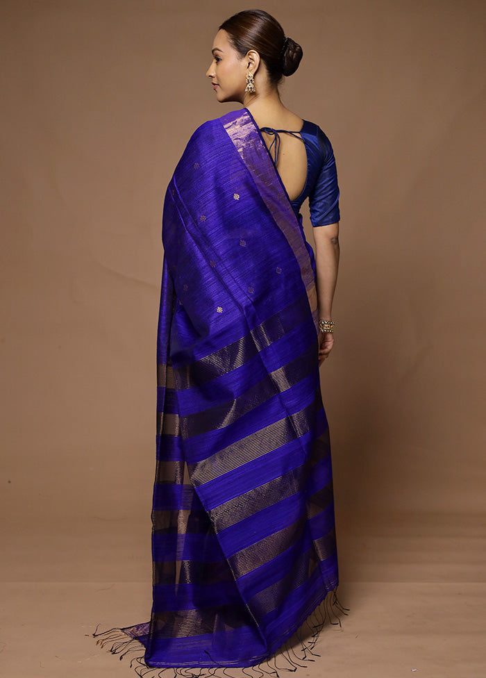 Blue Handloom Matka Pure Silk Saree With Blouse Piece Free Shipping Very Cheap