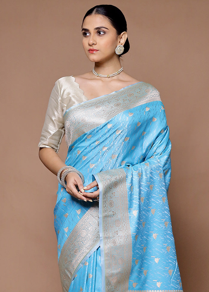 Blue Katan Silk Saree With Blouse Piece Discount Fashionable