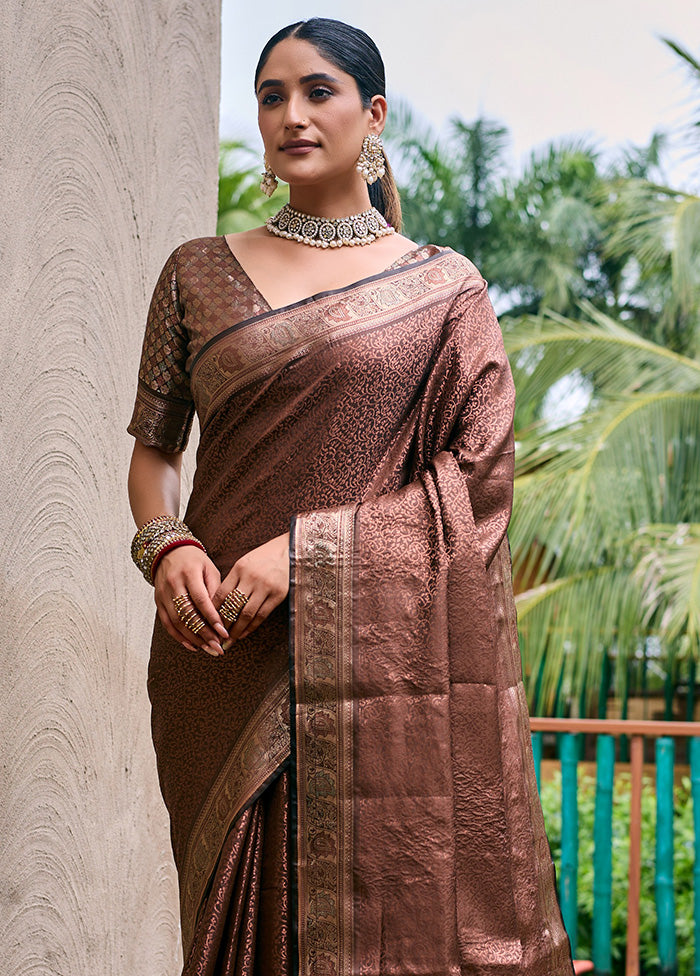 Brown Kanjivaram Silk Saree With Blouse Piece Best Sale Online