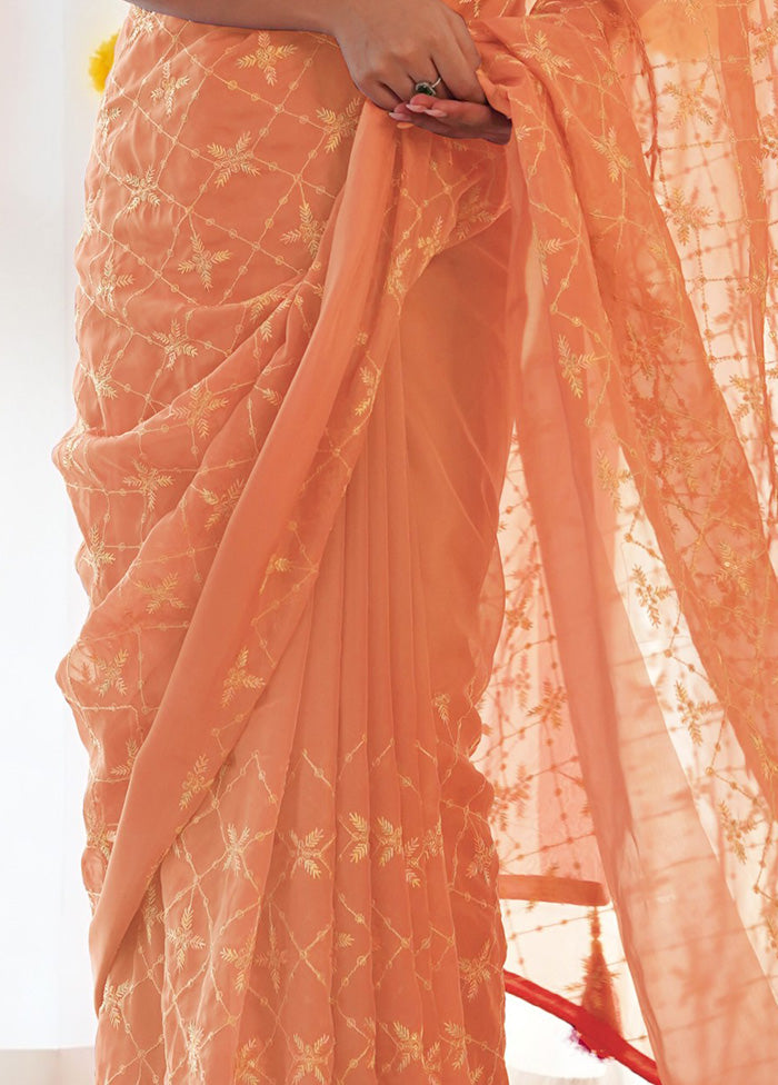 Orange Satin Silk Saree With Blouse Piece Outlet Extremely