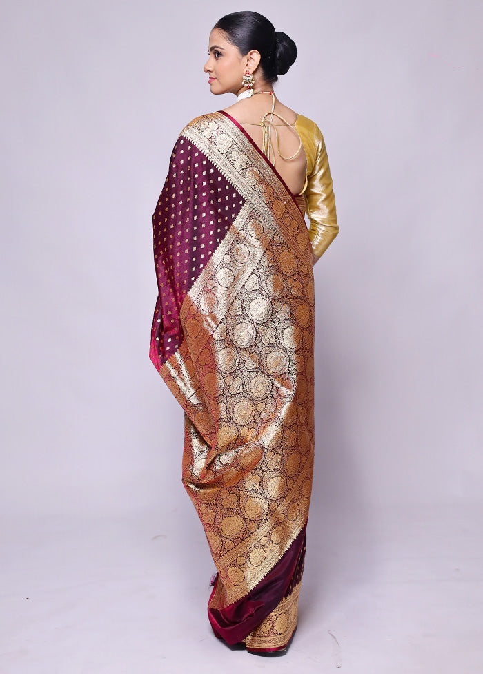 Wine Banarasi Silk Saree With Blouse Piece Outlet Recommend