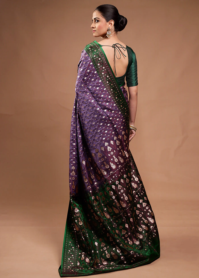 Purple Tanchoi Silk Saree With Blouse Piece Free Shipping Cost