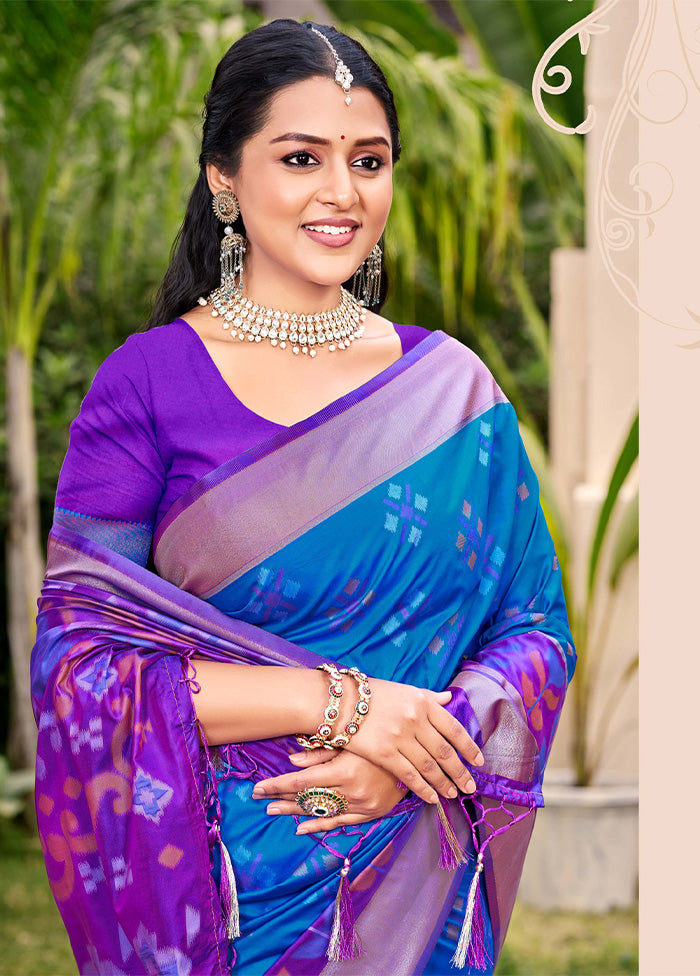 Blue Spun Silk Saree With Blouse Piece Cheap Sale Explore