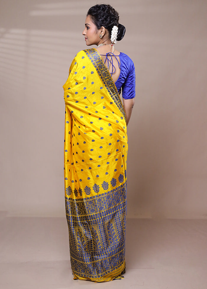 Yellow Handloom Assam Pure Silk Saree With Blouse Piece Discount Supply