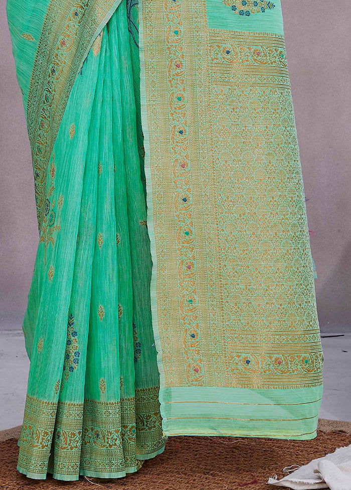 Sea Green Linen Silk Saree With Blouse Piece Clearance Best Place