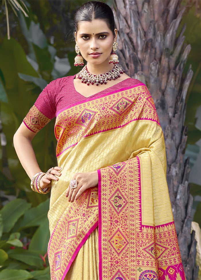 Cream Dupion Silk Saree With Blouse Piece Buy Cheap The Cheapest