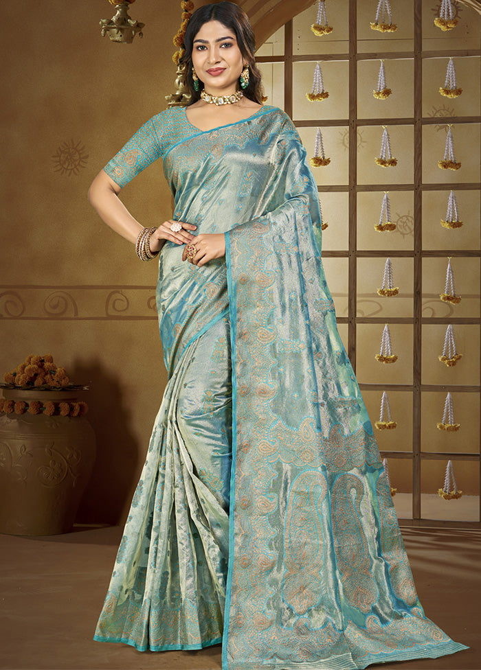 Sky Blue Spun Silk Saree With Blouse Piece Clearance Footaction