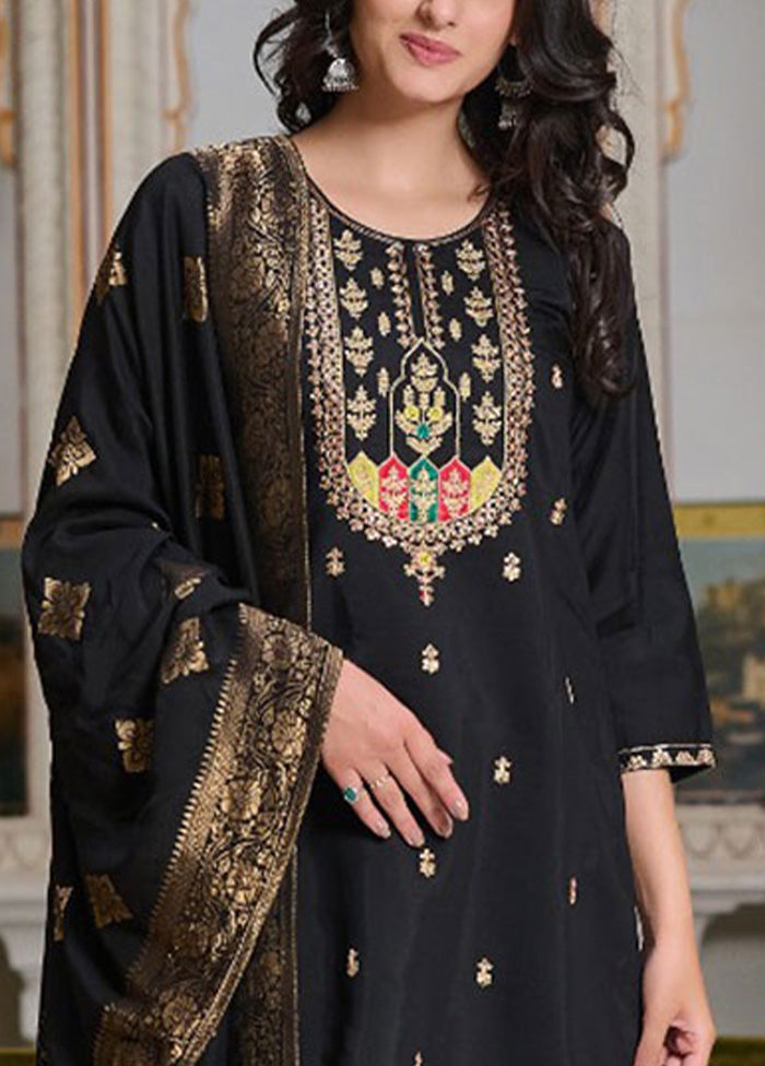 3 Pc Black Readymade Chanderi Suit Set Free Shipping Original