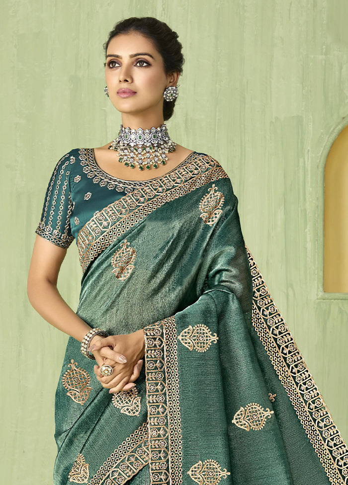 Turquoise Spun Silk Saree With Blouse Piece Discount Amazon