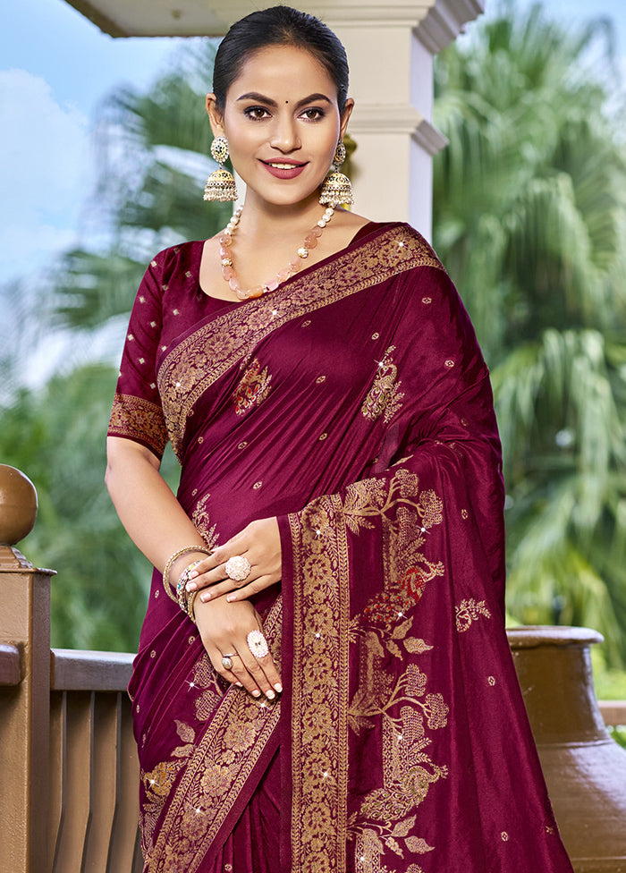 Magenta Dupion Silk Saree With Blouse Piece Cheap Sale 100% Guaranteed