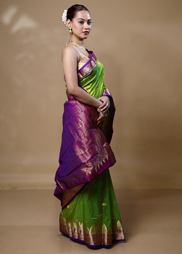 Green Handloom Kanjivaram Pure Silk Saree With Blouse Piece Shop For Online