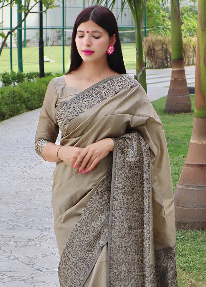 Cream Spun Silk Saree With Blouse Piece Buy Online Cheap