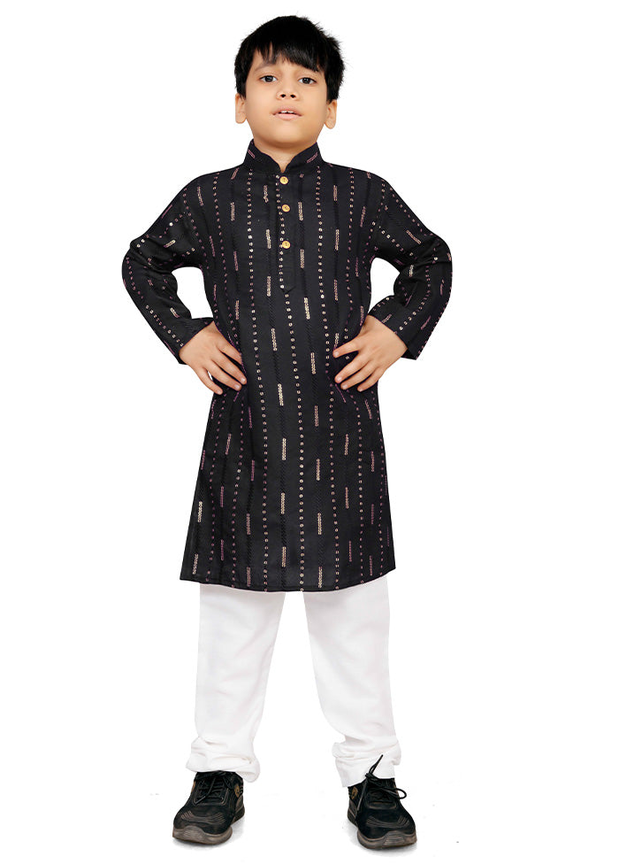 Black Cotton Silk Kurta Pajama Set Discount For Sale