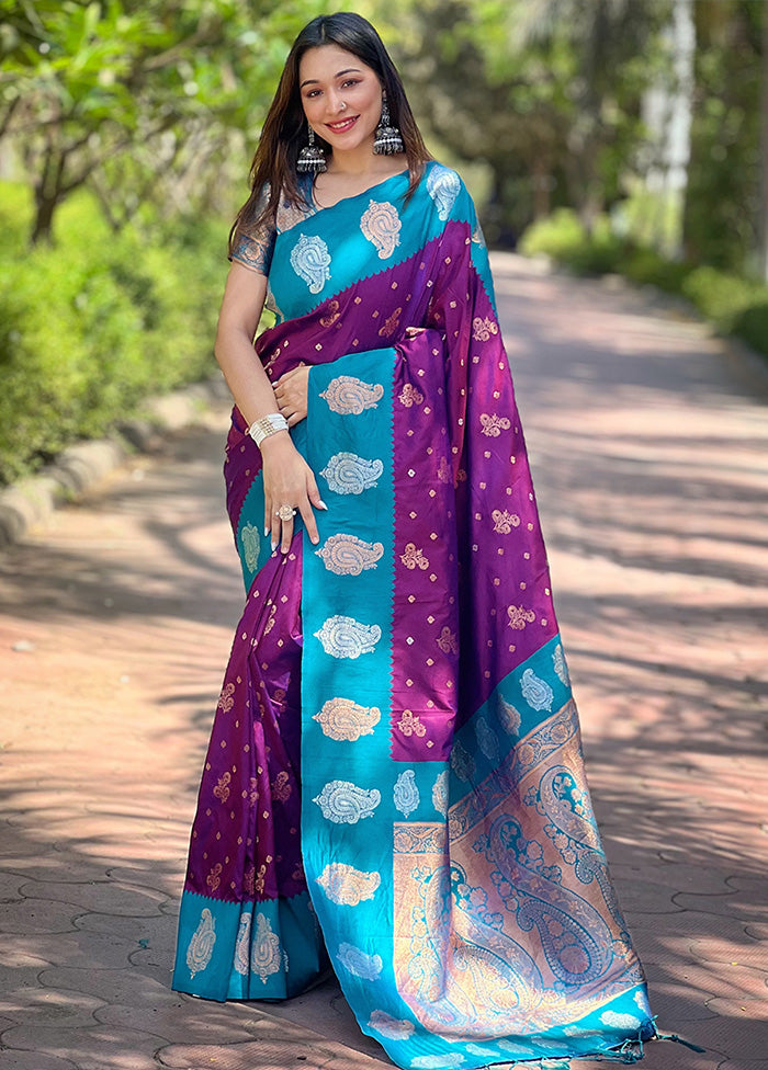 Purple Spun Silk Saree With Blouse Piece Buy Cheap Footlocker