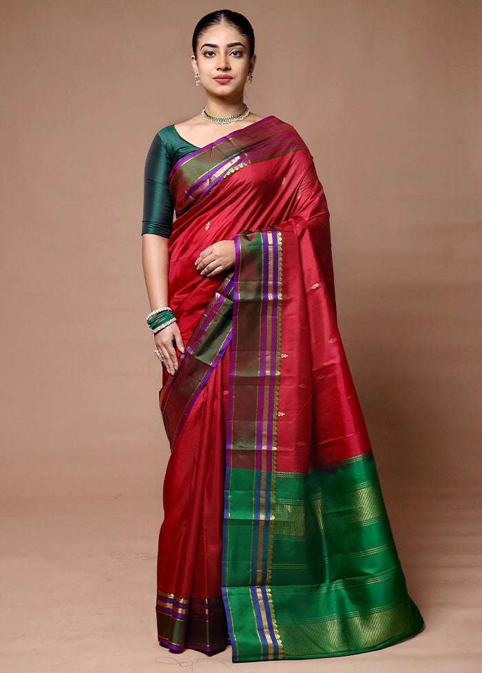 Red Handloom Kanjivaram Pure Silk Saree With Blouse Piece Cheap Low Pice