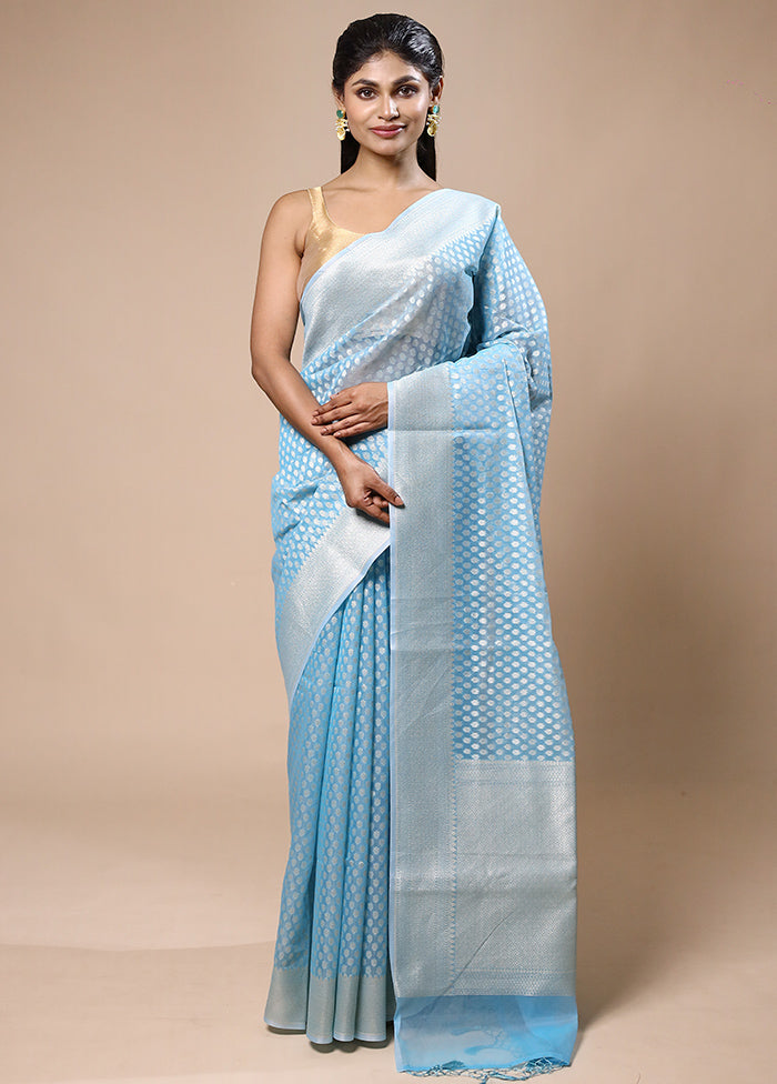 Blue Kora Silk Saree With Blouse Piece Cheap Wiki