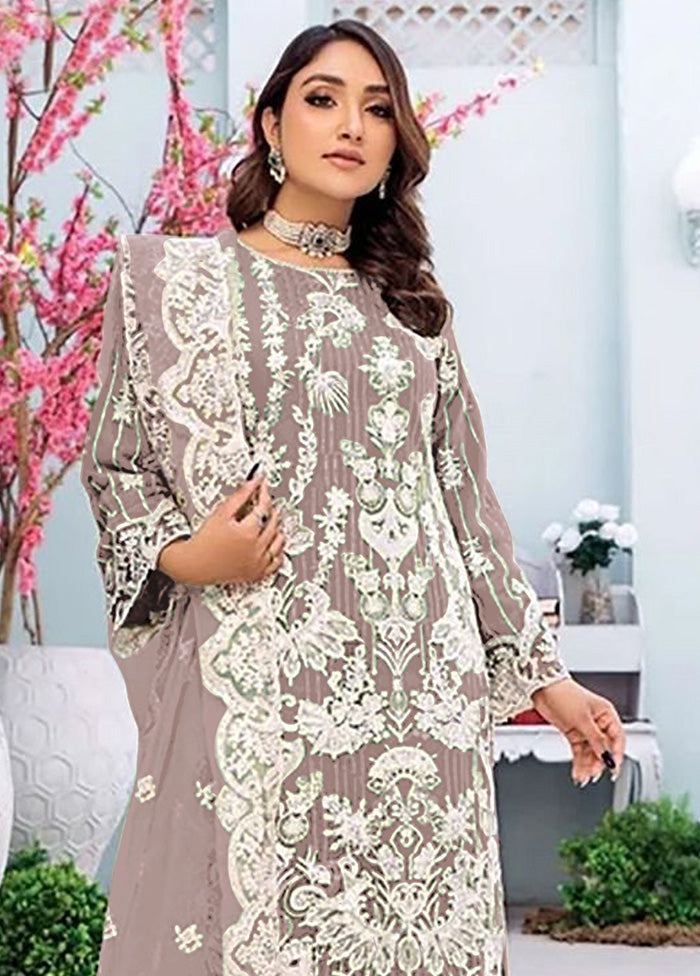 3 Pc Beige Semi Stitched Georgette Suit Set Fashionable Online