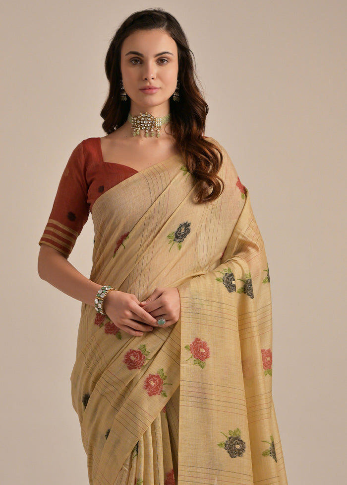 Chiku Pure Cotton Saree With Blouse Piece Manchester Great Sale Cheap Online