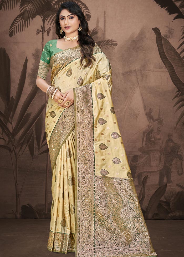 Beige Dupion Silk Saree With Blouse Piece Cheap Excellent