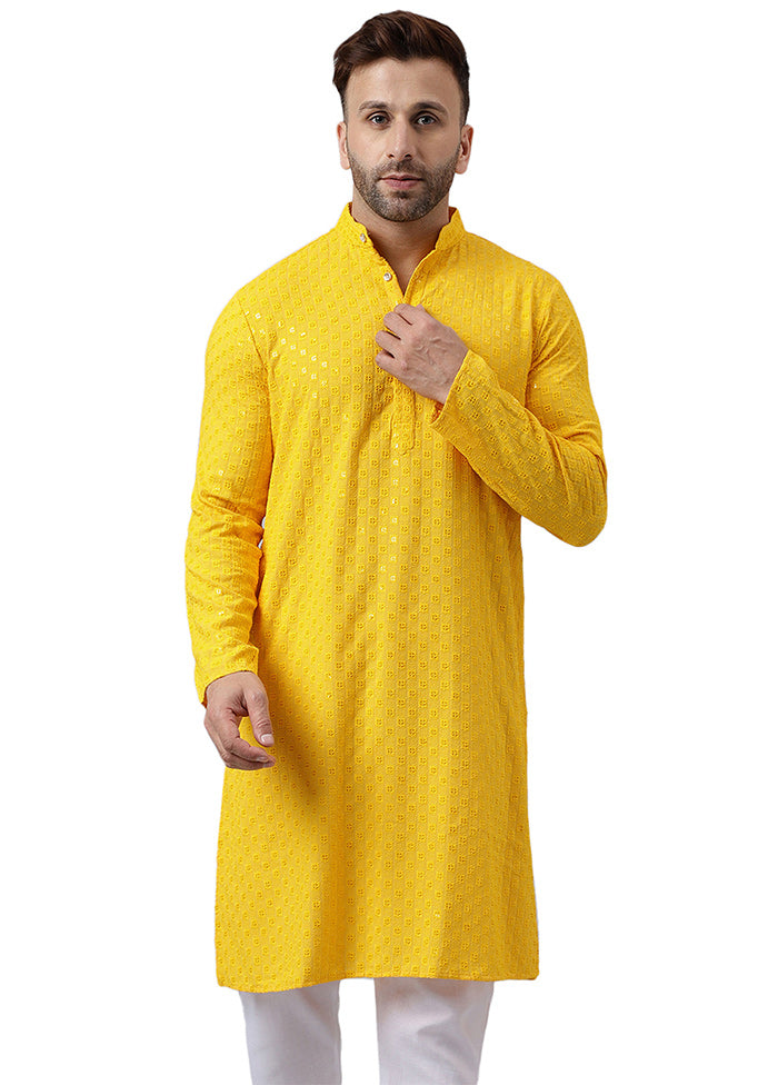 Yellow Silk Embroidered Kurta Limited Edition Sale Online