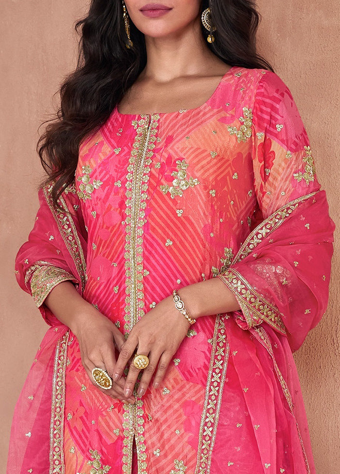 3 Pc Pink Semi Stitched Georgette Suit Set Buy Cheap Manchester Great Sale