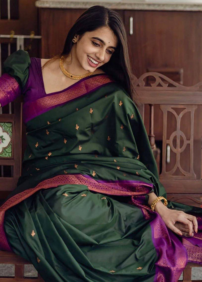 Green Banarasi Silk Saree With Blouse Piece Where To Buy Low Pice