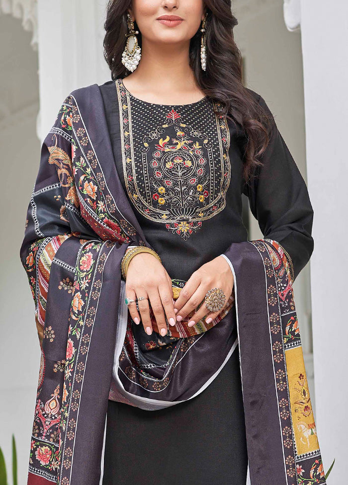 3 Pc Black Readymade Cotton Dupatta Suit Set 100% Original