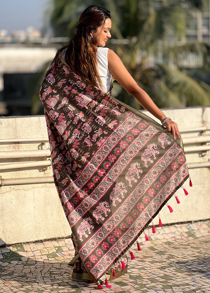 Green Tussar Silk Saree With Blouse Piece Cheap Sale Footlocker Pictures